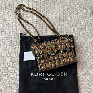 Kurt Geiger Tweed Shoulder Bag with Gold Chain